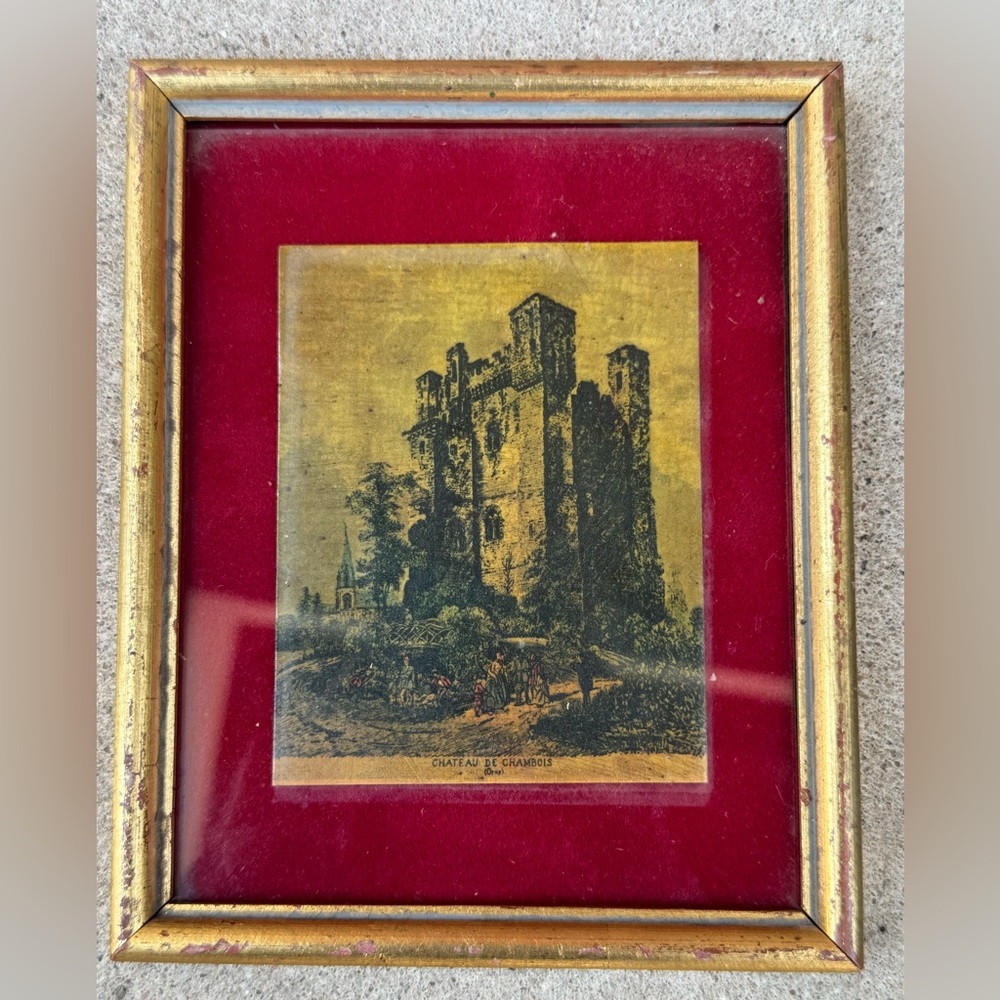 Vintage Print of Chambois Castle in Gold Wooden Frame - Picture 5 of 11